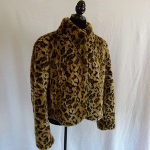 Cheetah Leopard Print Faux Fur Cropped Jacket XL